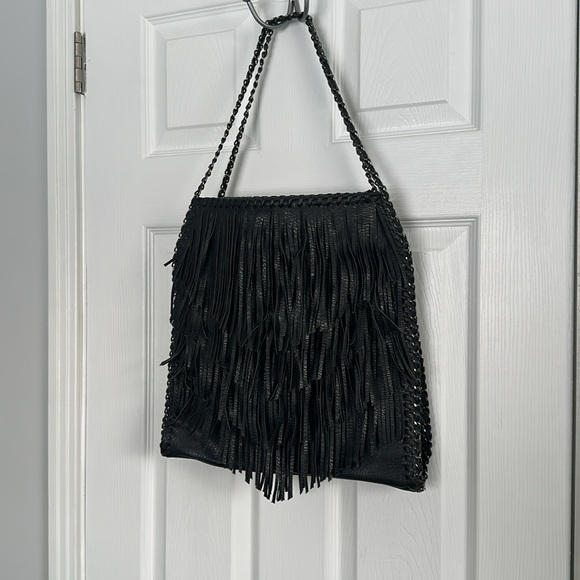 Vintage Black Leather Tassel Purse - vtg western purse - Picture 2 of 8